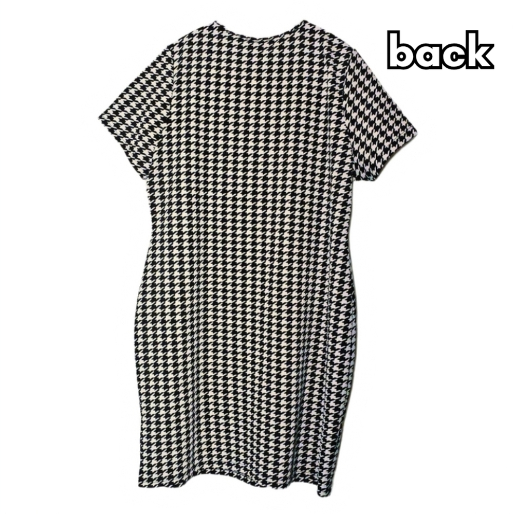 houndstooth midi dress size 3XL short sleeve crewneck in black and white - Picture 2 of 3